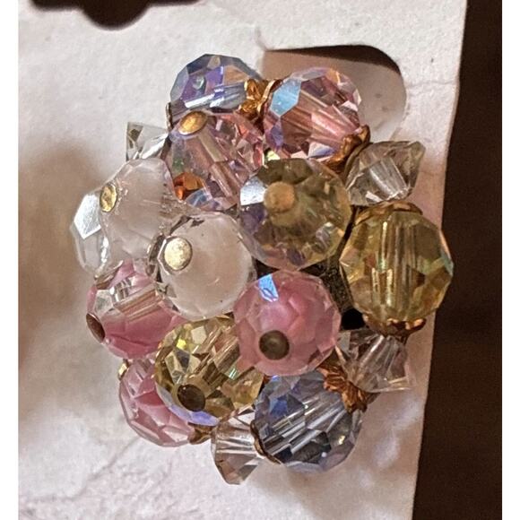 Vtg Laguna Aurora Borealis 1950’s Clip On Blue Pink White Beads Wired Together - Picture 3 of 7